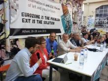 Speakers from Germany, France, Italy and Greece addressing the Anti-EU forum