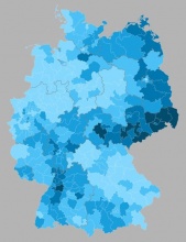AfD's share elevated in the east (secondary votes)