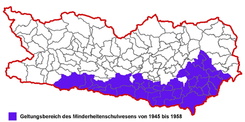 Geltungsbereich des Minderheitenschulwesens von 1945 bis 1958